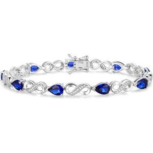 Infinity Birthstone Tennis Bracelet Silver Pear Shape Gemstone - Sep.-Sapphire